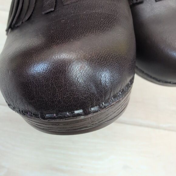 Dansko Shoes Women Size 39 Deni Fringe Slip On Clogs Heel Mule Leather Brown - Picture 9 of 9